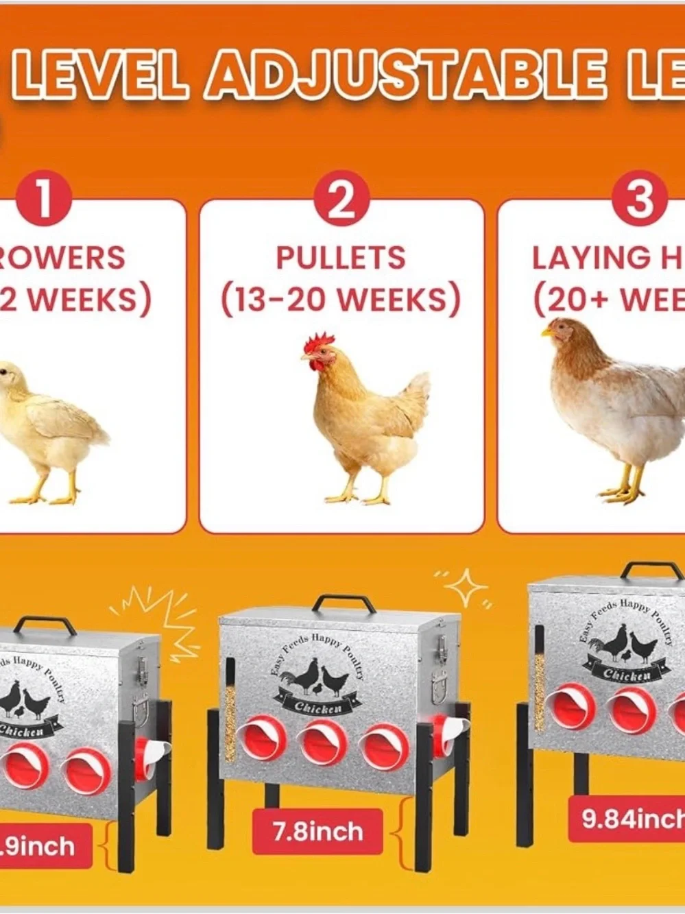 10-Gal Metal Chicken Feeder - 8 Ports, 55LB Capacity, Anti-Waste, Rust-Proof, Ou